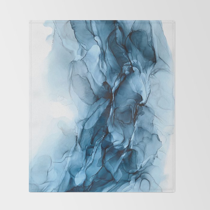 Deep Blue Flowing Water Abstract Painting Throw Blanket Gallery Image 2