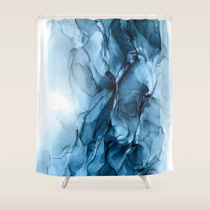 Deep Blue Flowing Water Abstract Painting Shower Curtain Gallery Image 1