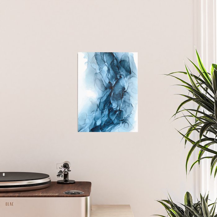 Deep Blue Flowing Water Abstract Painting Poster Gallery Image 2
