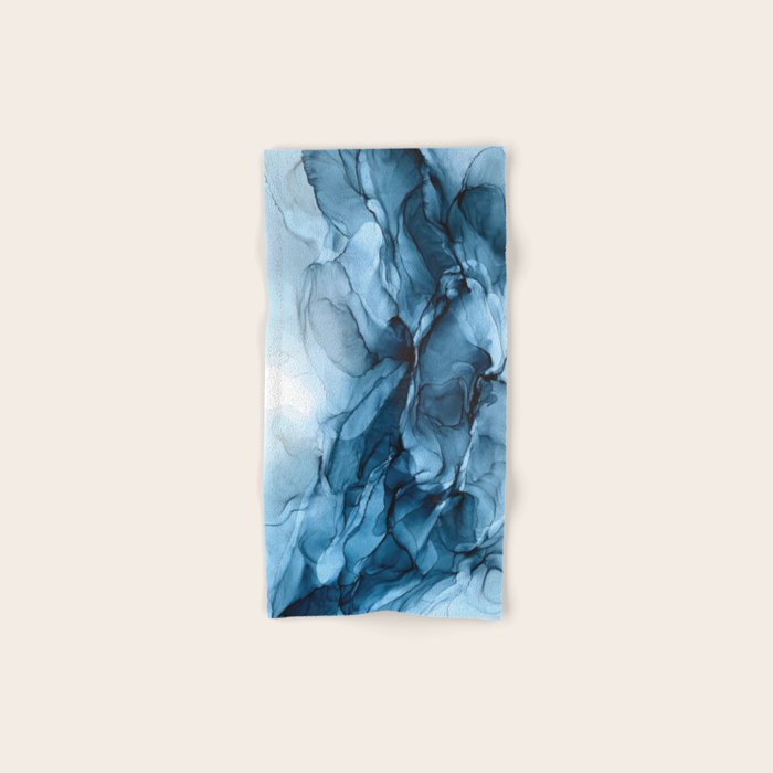 Deep Blue Flowing Water Abstract Painting Bath Towel Gallery Image 1