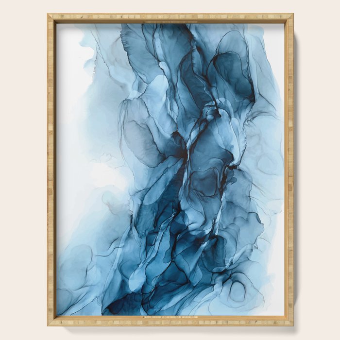 Deep Blue Flowing Water Abstract Painting Serving Tray Gallery Image 1