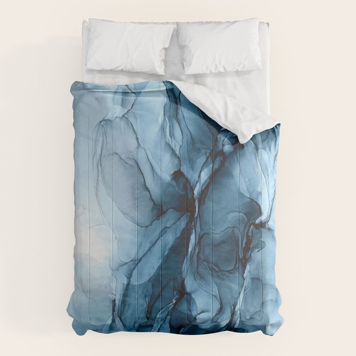Deep Blue Flowing Water Abstract Painting Comforter Gallery Image 1