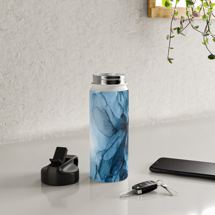 Deep Blue Flowing Water Abstract Painting Water Bottle Gallery Image 5