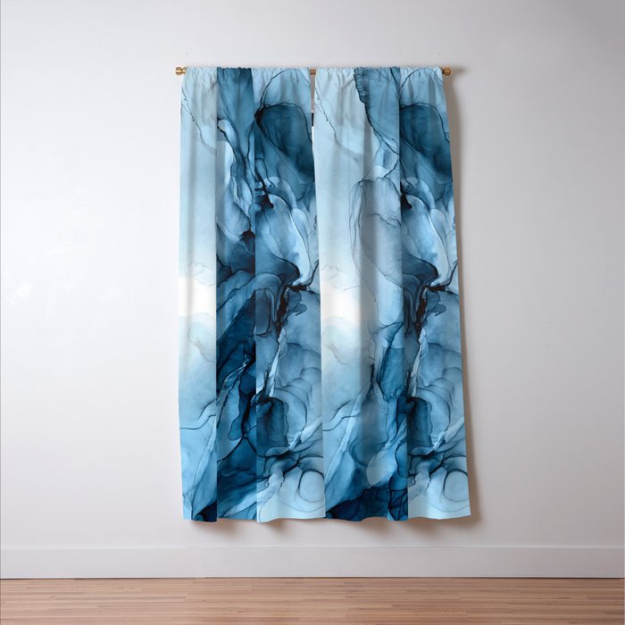 Deep Blue Flowing Water Abstract Painting Window Curtain Gallery Image 3