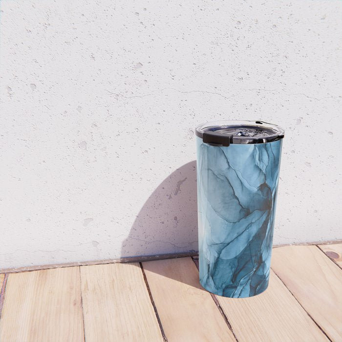 Deep Blue Flowing Water Abstract Painting Travel Mug Gallery Image 4