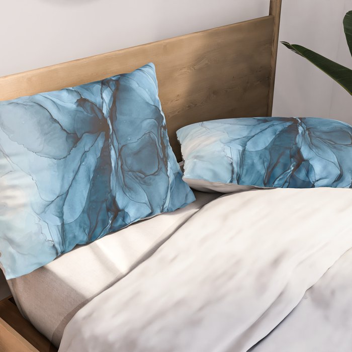Deep Blue Flowing Water Abstract Painting Pillow Sham Gallery Image 2