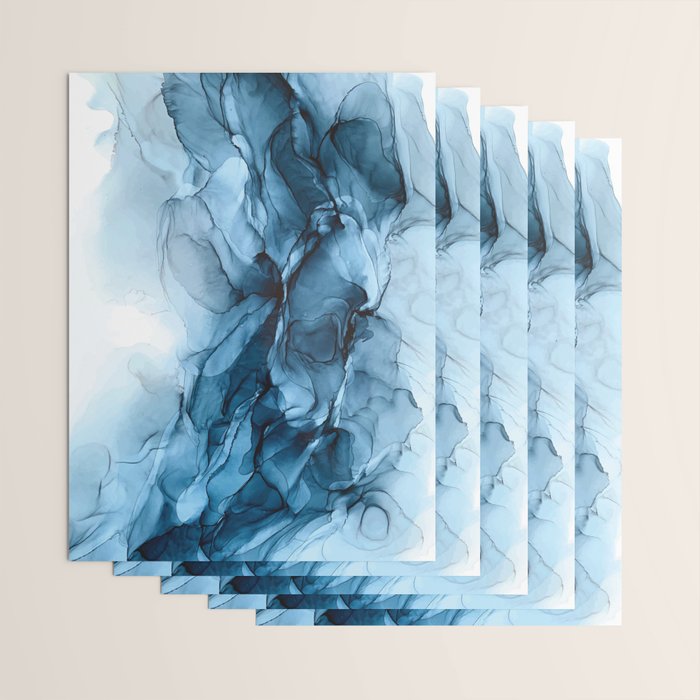 Deep Blue Flowing Water Abstract Painting Wrapping Paper Gallery Image 3