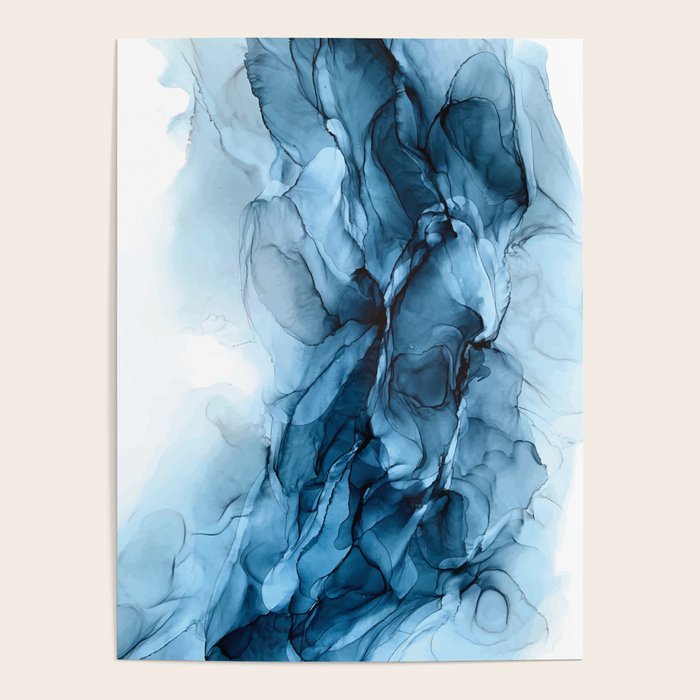Deep Blue Flowing Water Abstract Painting Poster Gallery Image 4
