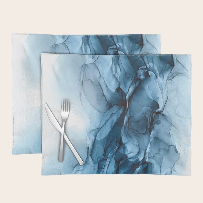 Deep Blue Flowing Water Abstract Painting Placemat Gallery Image 1