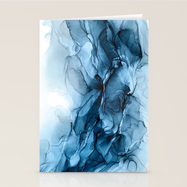 Deep Blue Flowing Water Abstract Painting Stationery Card Gallery Image 1