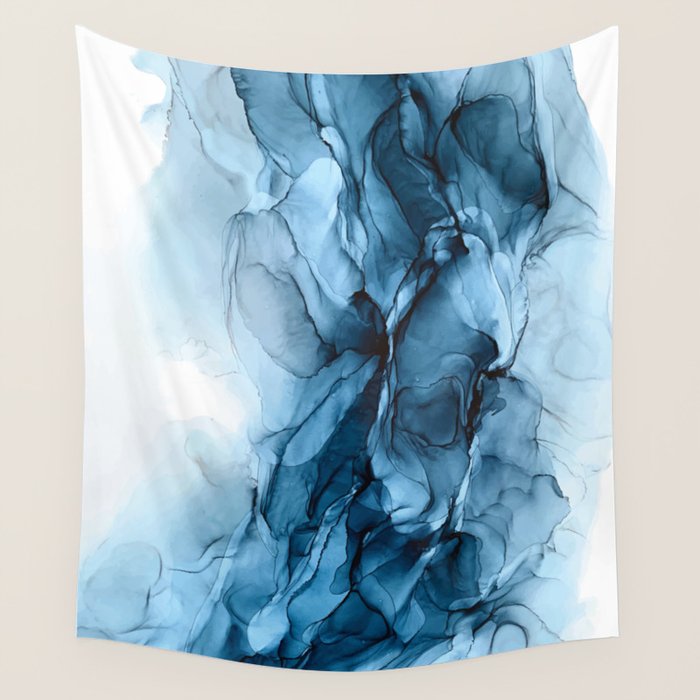 Deep Blue Flowing Water Abstract Painting Wall Tapestry Gallery Image 4