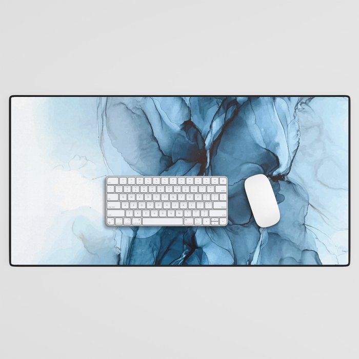 Deep Blue Flowing Water Abstract Painting Desk Mat Gallery Image 1