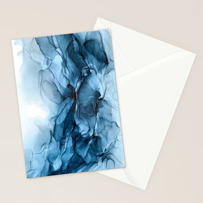 Deep Blue Flowing Water Abstract Painting Stationery Card Gallery Image 2