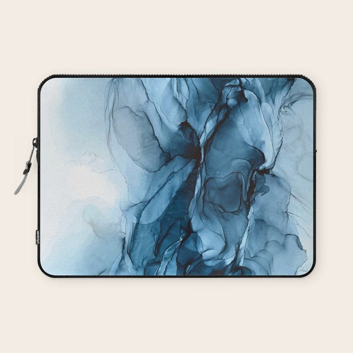 Deep Blue Flowing Water Abstract Painting Laptop Sleeve Gallery Image 1