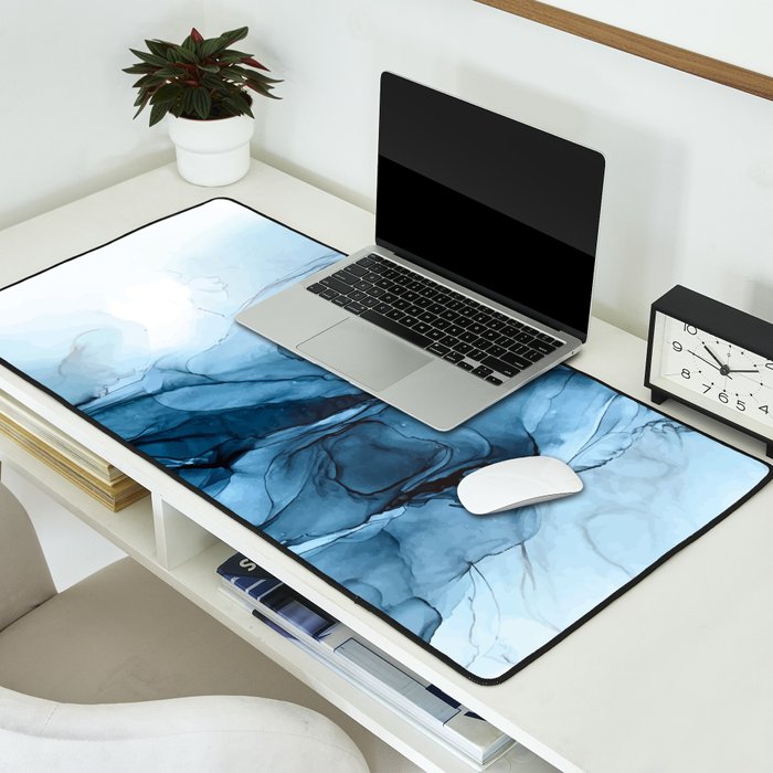 Deep Blue Flowing Water Abstract Painting Desk Mat Gallery Image 2
