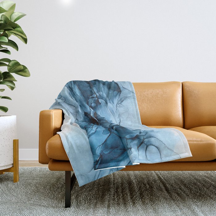 Deep Blue Flowing Water Abstract Painting Throw Blanket Gallery Image 1