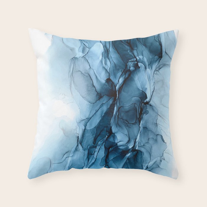 Deep Blue Flowing Water Abstract Painting Throw Pillow Gallery Image 6