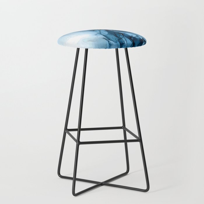 Deep Blue Flowing Water Abstract Painting Stool Gallery Image 1