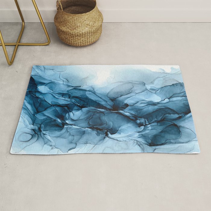 Deep Blue Flowing Water Abstract Painting Rug Gallery Image 1
