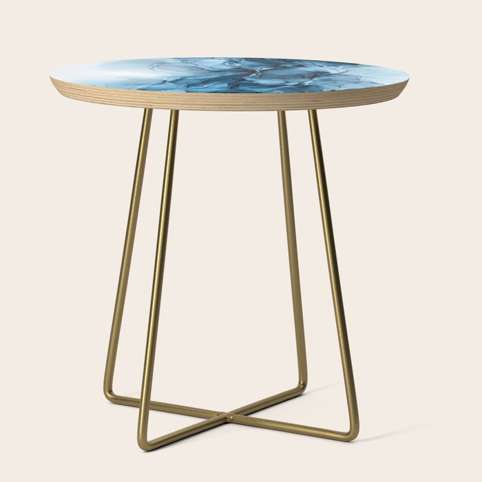 Deep Blue Flowing Water Abstract Painting Side Table Gallery Image 1
