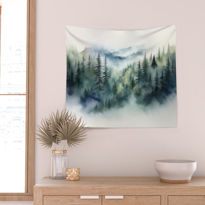 Treetops in the Mist Wall Tapestry Gallery Image 2