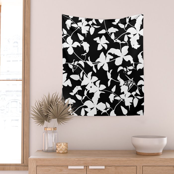 Clematis Contrast  Minimal Floral Silhouettes Wall Tapestry Gallery Image 2