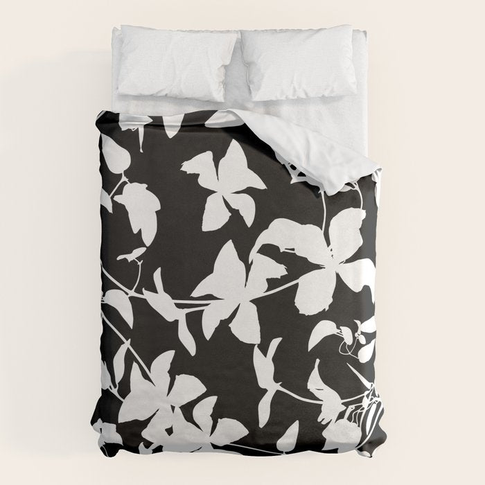 Clematis Contrast  Minimal Floral Silhouettes Duvet Cover Gallery Image 1
