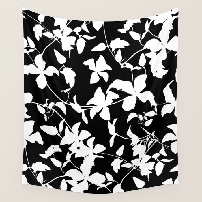 Clematis Contrast  Minimal Floral Silhouettes Wall Tapestry Gallery Image 4