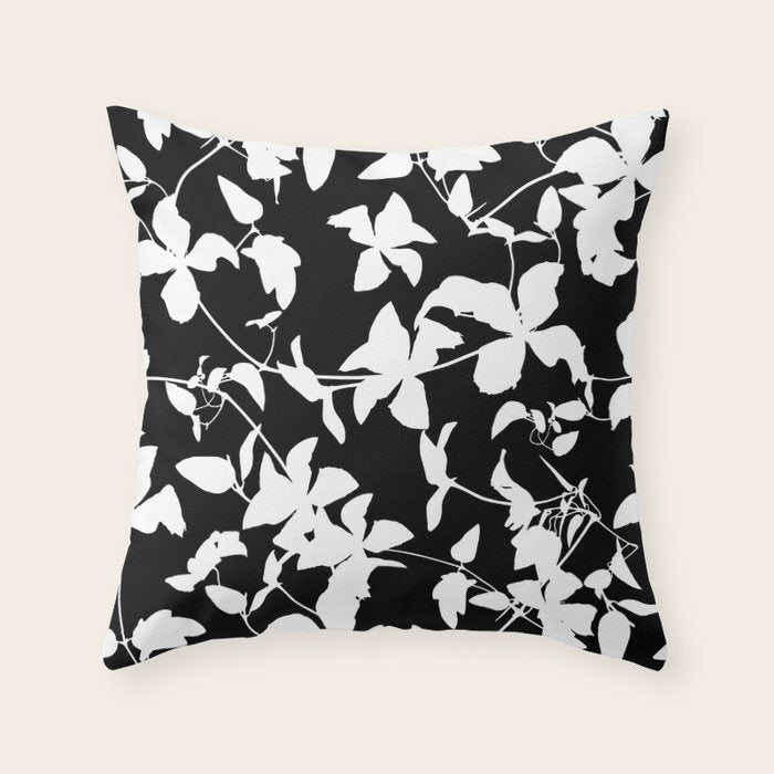Clematis Contrast  Minimal Floral Silhouettes Throw Pillow Gallery Image 6