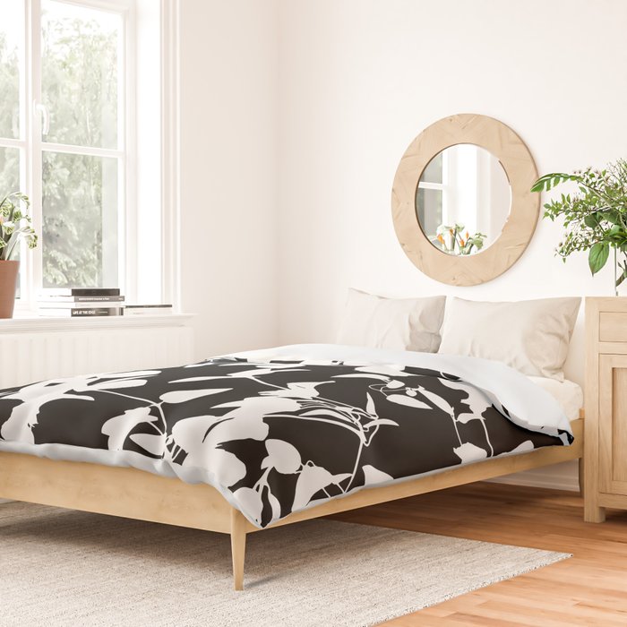 Clematis Contrast  Minimal Floral Silhouettes Duvet Cover Gallery Image 2