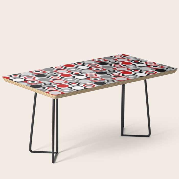 Mid Century Modern Geometric Square and Circle Pattern // Red, Gray, Black and White Coffee Table Gallery Image 1
