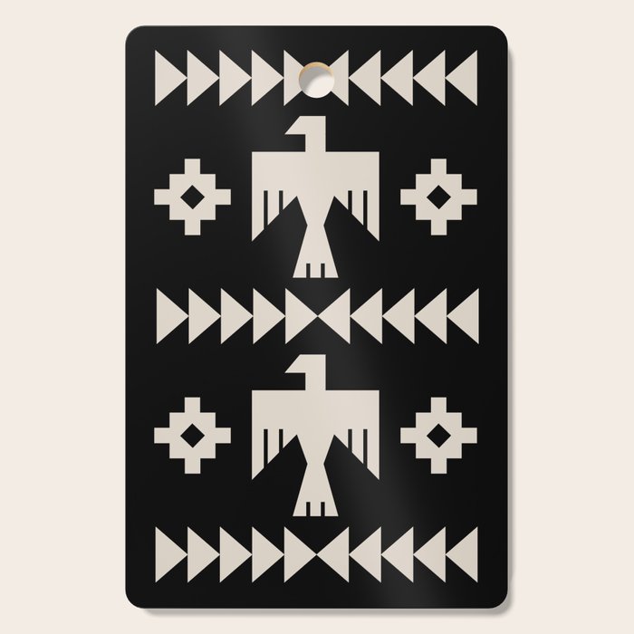 Southwestern Eagle and Arrow Pattern 121 Black and Linen White Cutting Board Gallery Image 1