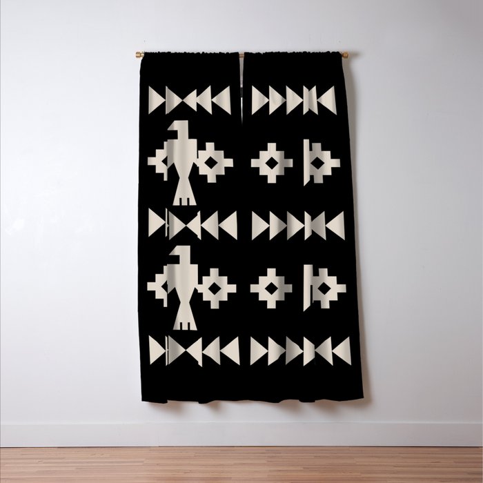 Southwestern Eagle and Arrow Pattern 121 Black and Linen White Window Curtain Gallery Image 3