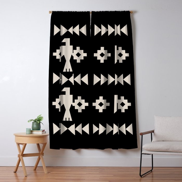 Southwestern Eagle and Arrow Pattern 121 Black and Linen White Window Curtain Gallery Image 5