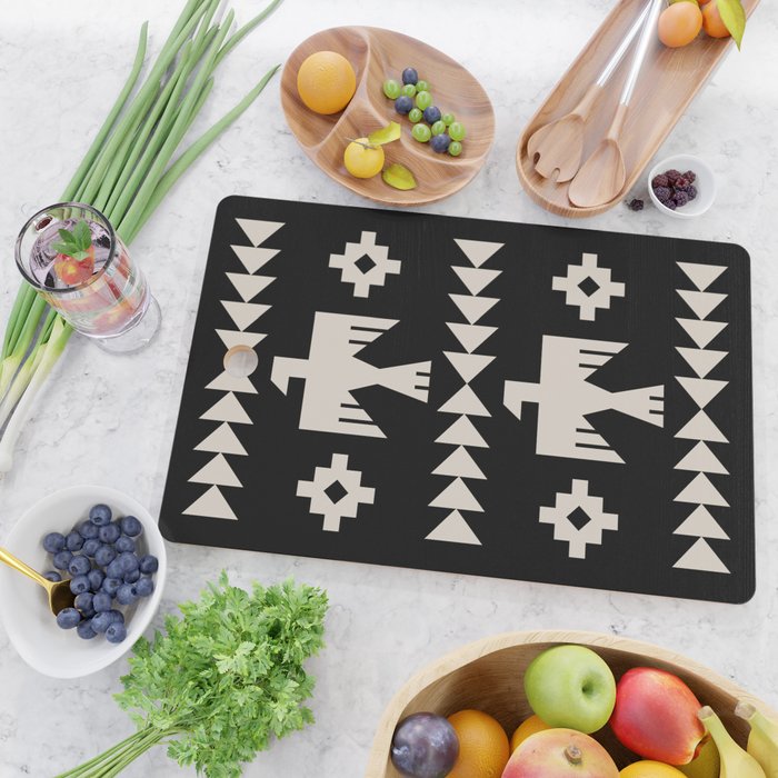 Southwestern Eagle and Arrow Pattern 121 Black and Linen White Cutting Board Gallery Image 2