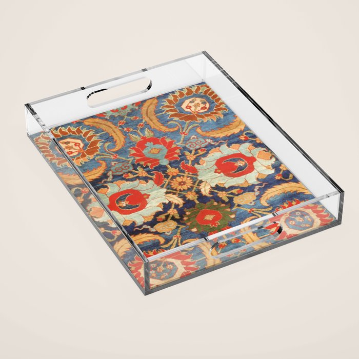 Indian Antique Floral Rug Print Acrylic Tray Gallery Image 1