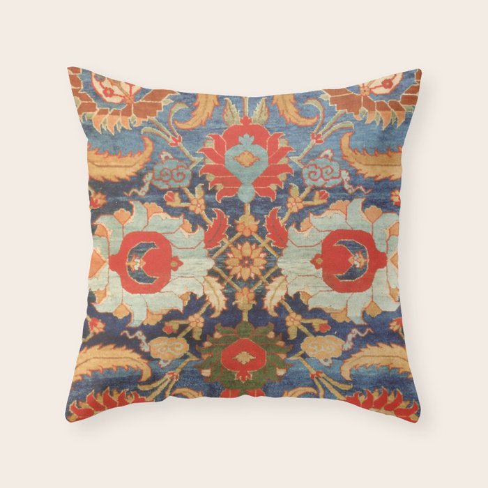 Indian Antique Floral Rug Print Throw Pillow Gallery Image 6
