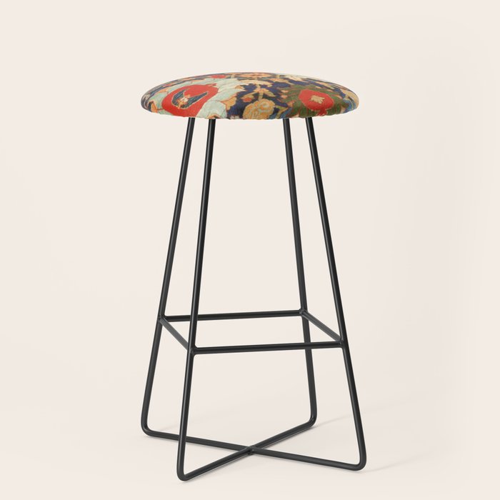 Indian Antique Floral Rug Print Stool Gallery Image 1