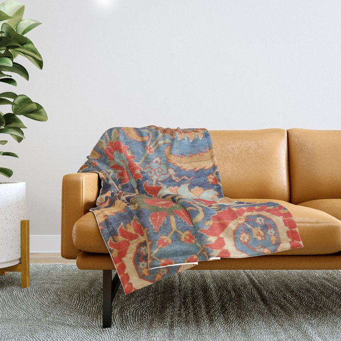 Indian Antique Floral Rug Print Throw Blanket Gallery Image 1
