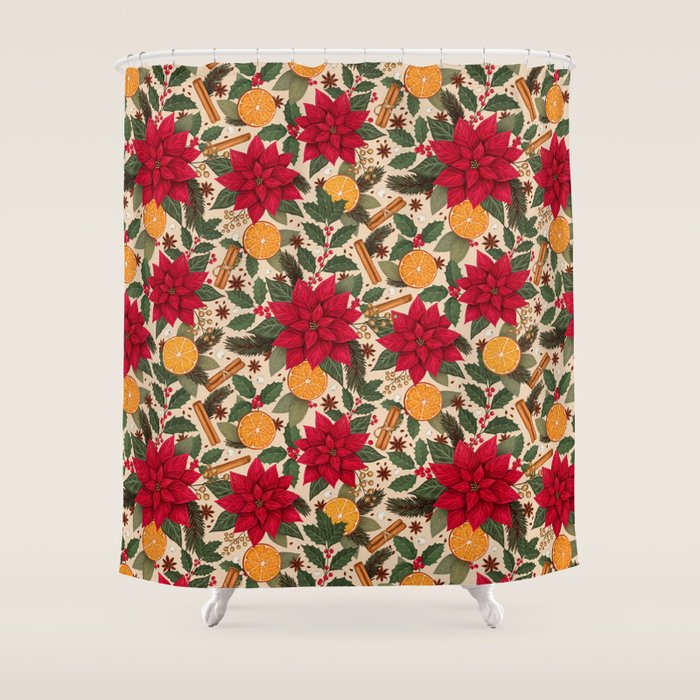 Poinsettia Flowers and Spices Shower Curtain Gallery Image 1