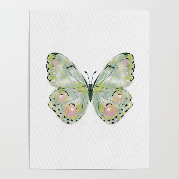 Exquisite Light Green Watercolour Butterfly Poster Gallery Image 4
