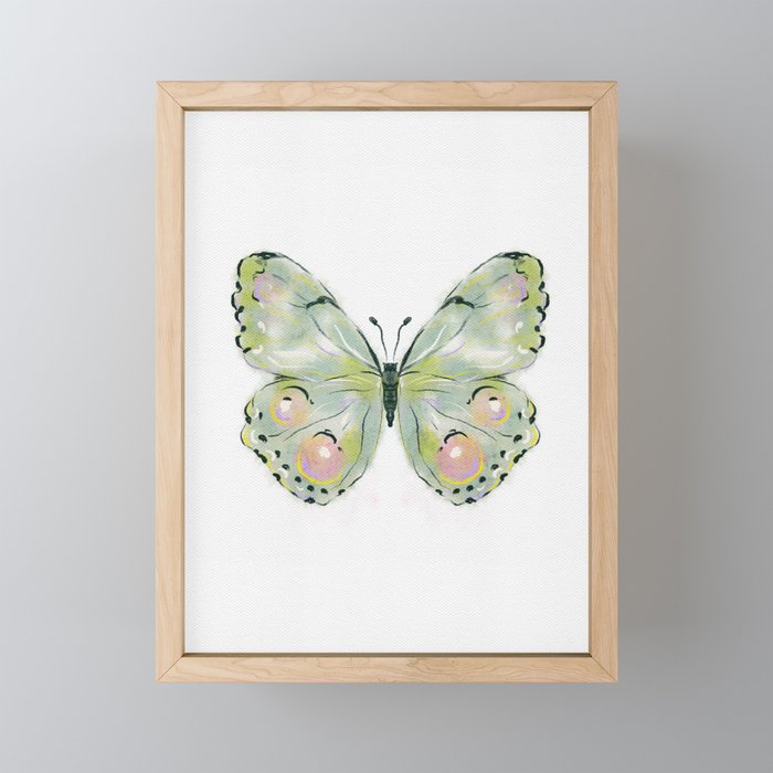 Exquisite Light Green Watercolour Butterfly Mini Art Print Gallery Image 1