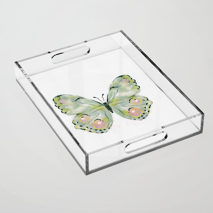 Exquisite Light Green Watercolour Butterfly Acrylic Tray Gallery Image 1