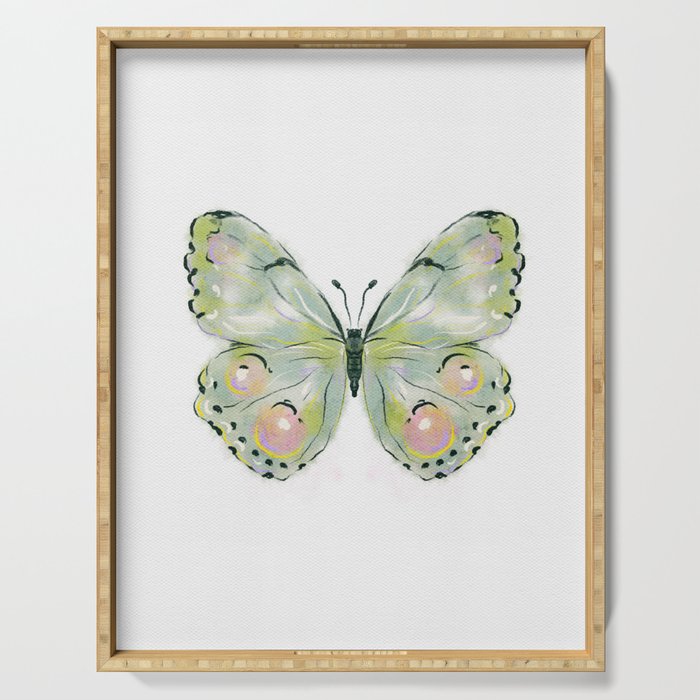 Exquisite Light Green Watercolour Butterfly Serving Tray Gallery Image 1