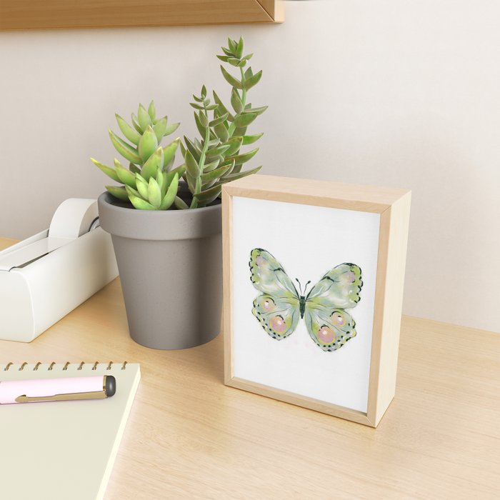 Exquisite Light Green Watercolour Butterfly Mini Art Print Gallery Image 2