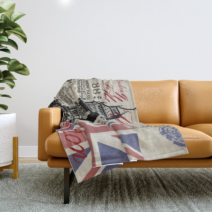 London Great Britain Big Ben Flag Collage Throw Blanket Gallery Image 1