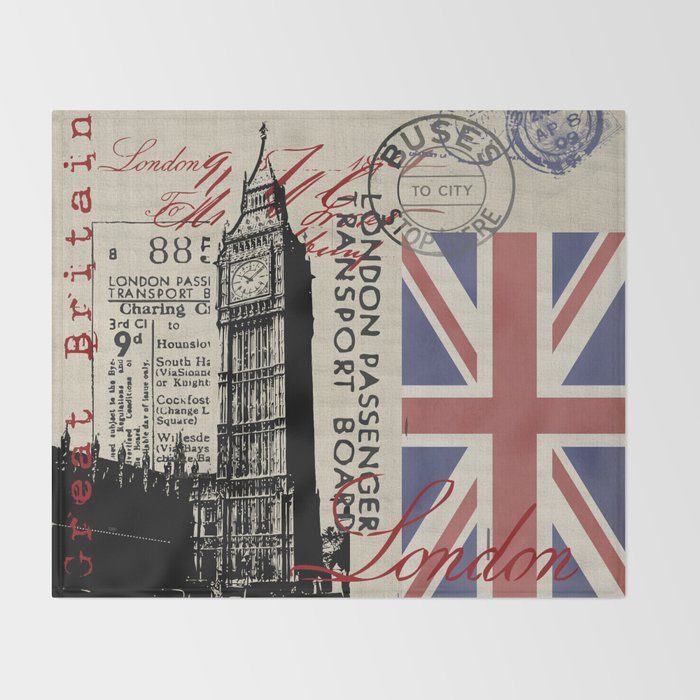 London Great Britain Big Ben Flag Collage Throw Blanket Gallery Image 2