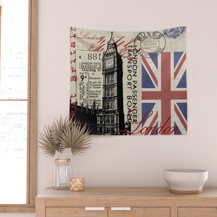 London Great Britain Big Ben Flag Collage Wall Tapestry Gallery Image 2