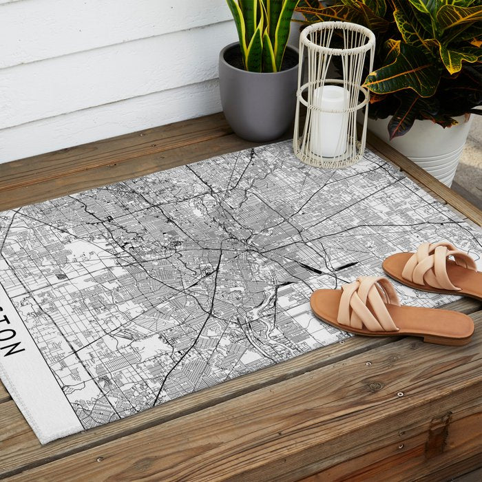 Houston White Map Outdoor Rug Gallery Image 2