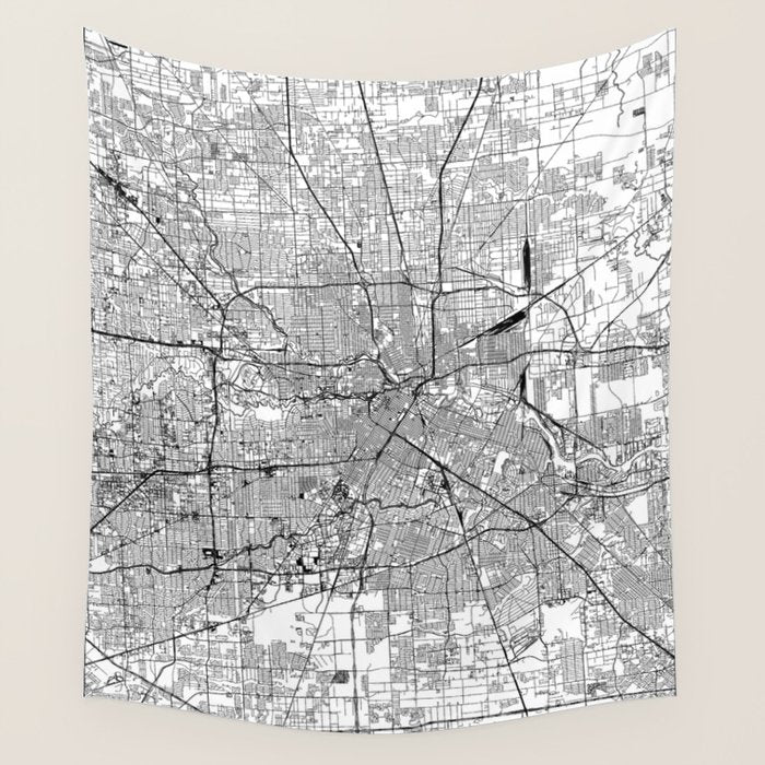Houston White Map Wall Tapestry Gallery Image 1